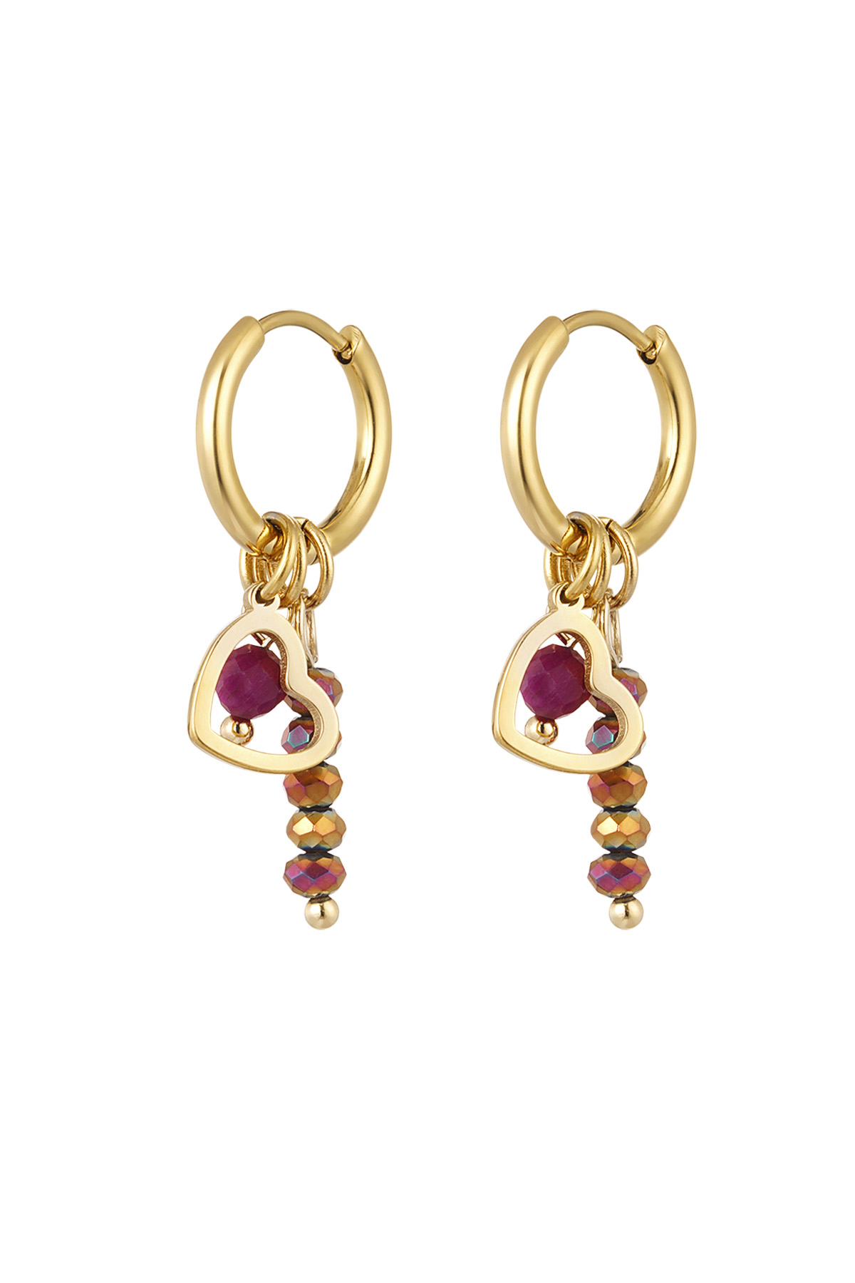 Boucles d'oreilles perles avec coeur - doré/rose
