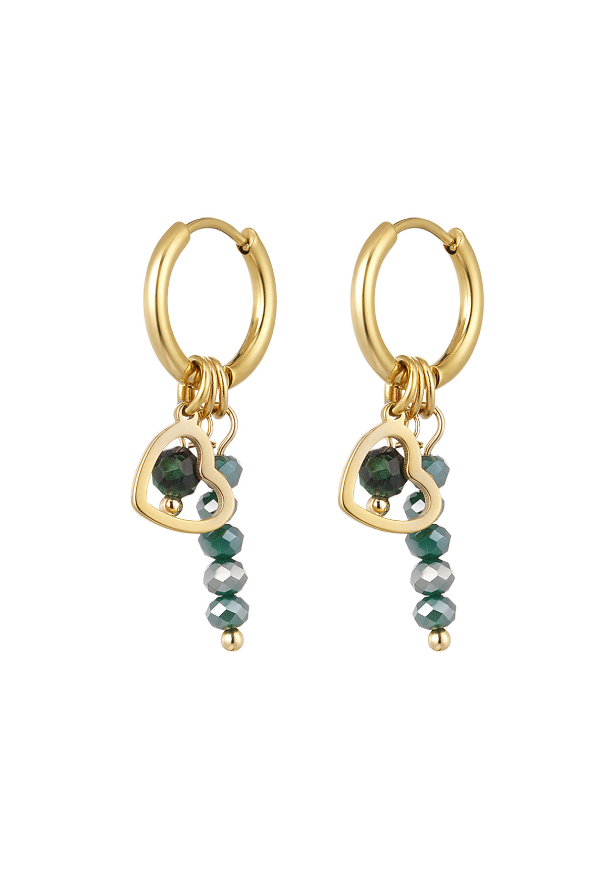 Ohrringe Perlen mit Herz - Gold/Grün