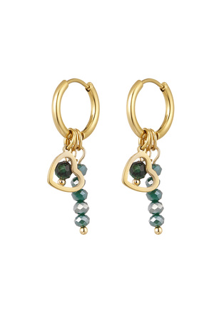 Earrings beads with heart - gold/green h5 