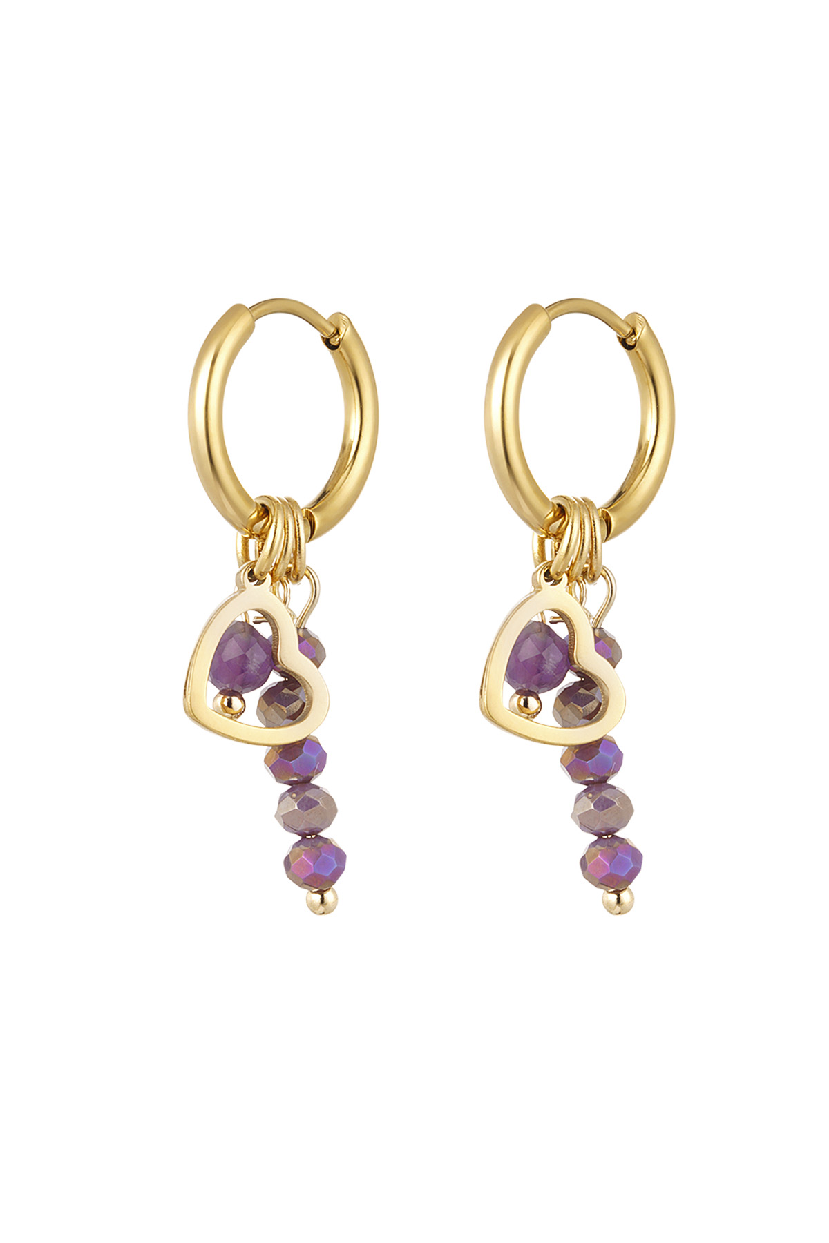 Ohrringe Perlen mit Herz - Gold/Lila