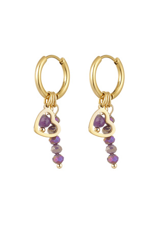 Earrings beads with heart - gold/purple h5 