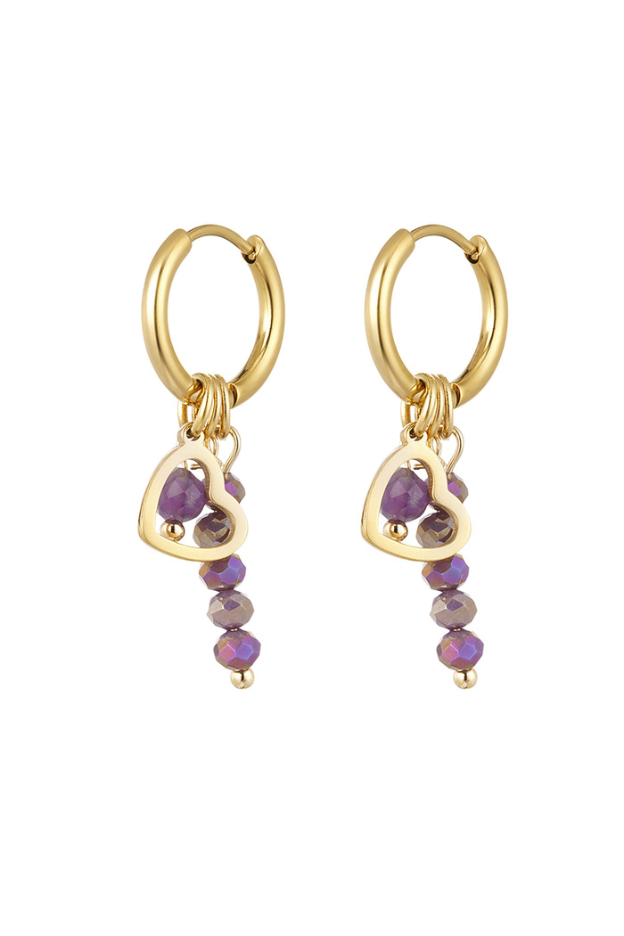 Earrings beads with heart - gold/purple 