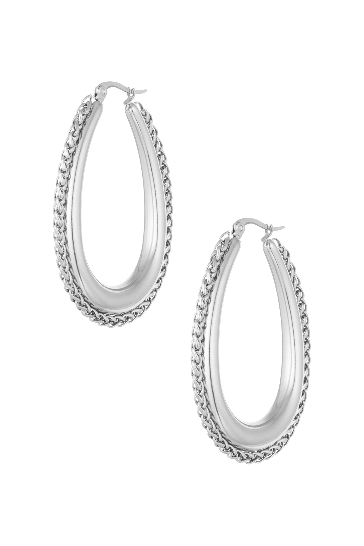 Hoops with braided edge - silver  h5 
