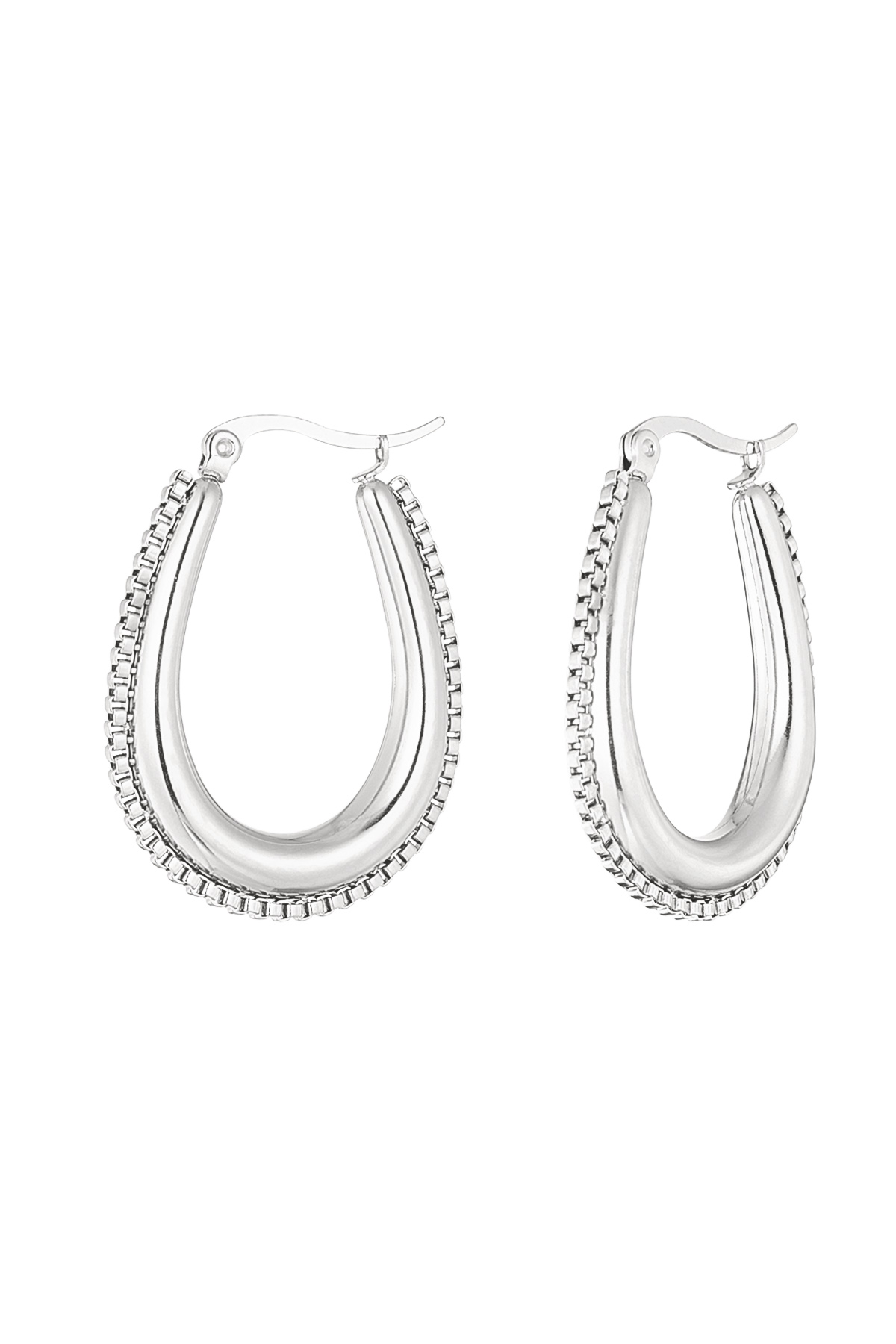 Drop shaped earring with links - silver
