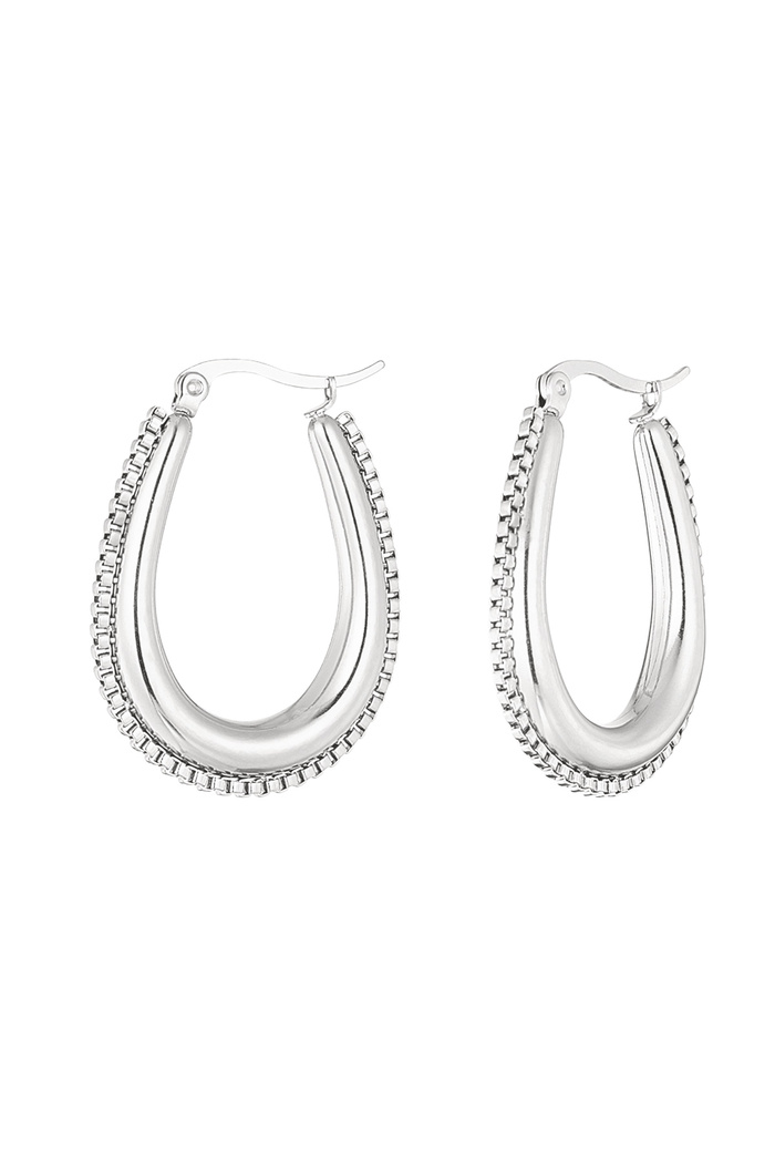 Drop shaped earring with links - silver 