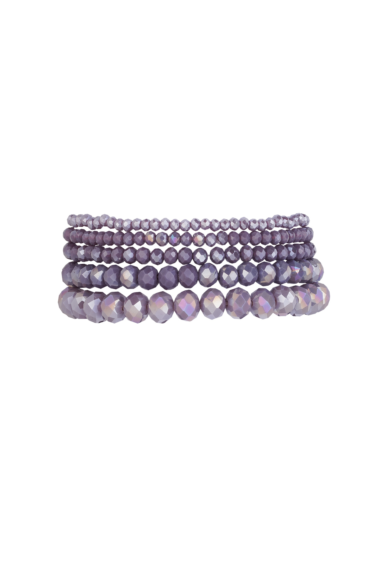 Set van 5 kristal armbanden paars - grijs