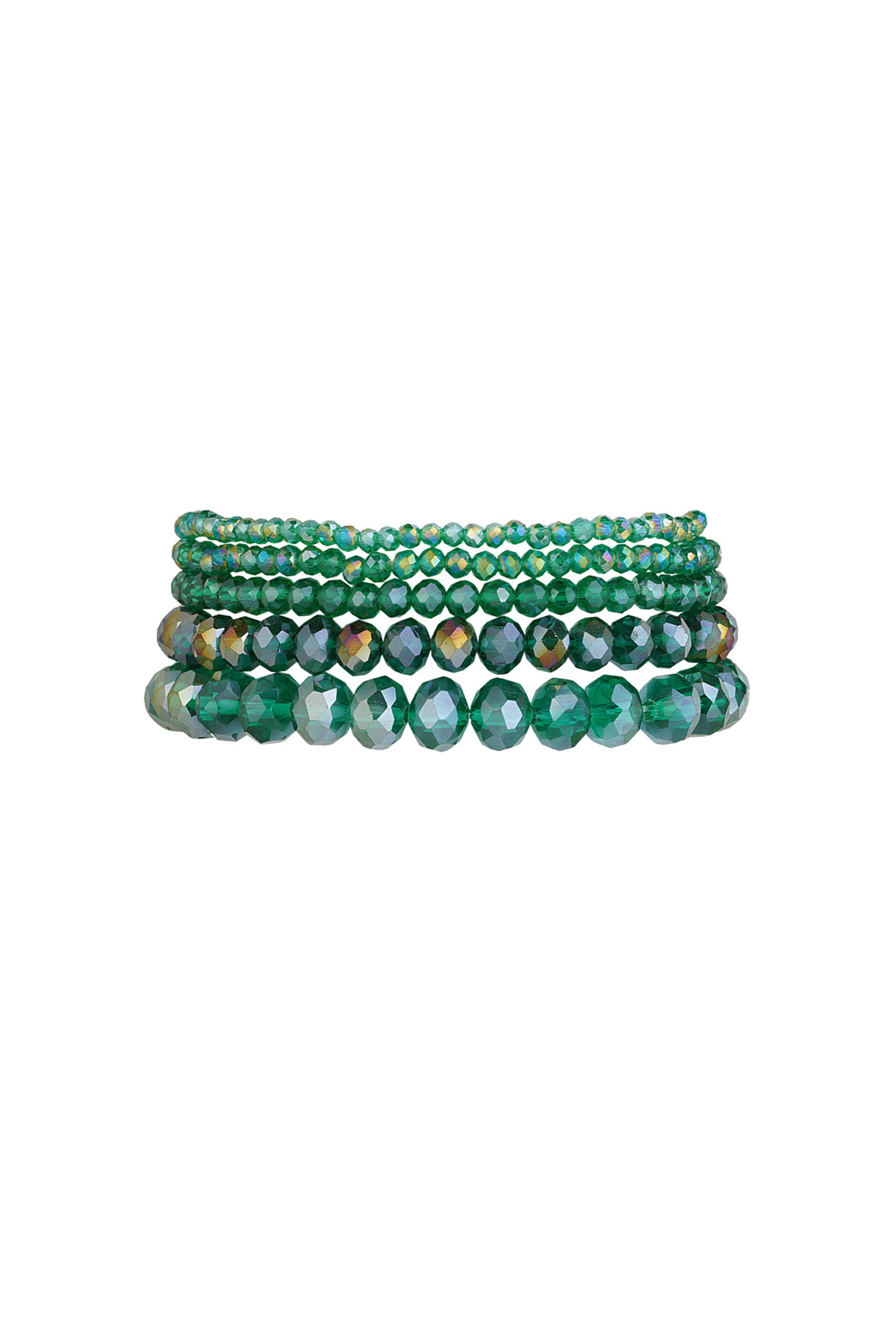 Set de 5 pulseras de cristal verde - verde pavo real