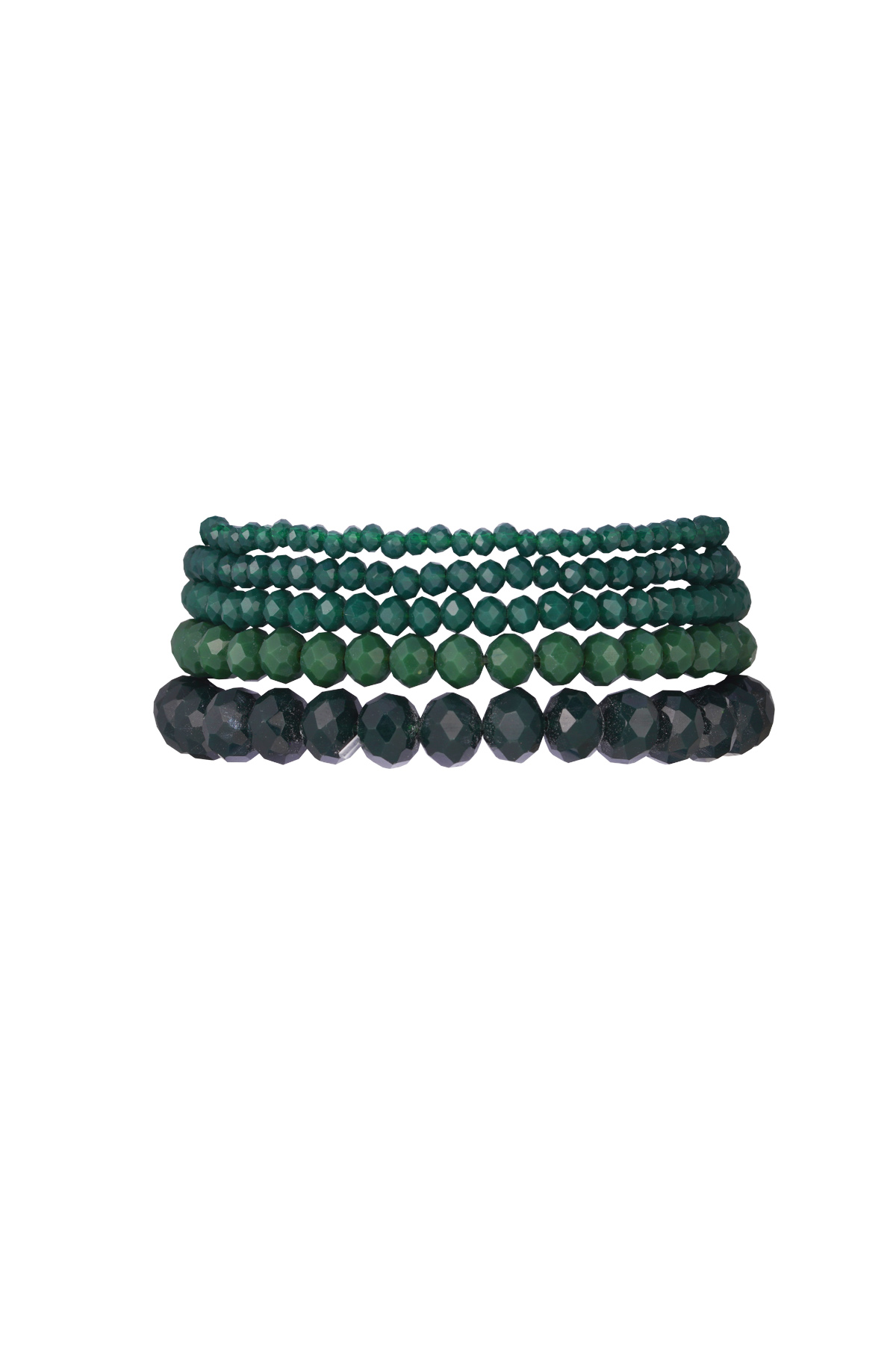 Set di 5 braccialetti con perline di cristallo irregolari - verde scuro 