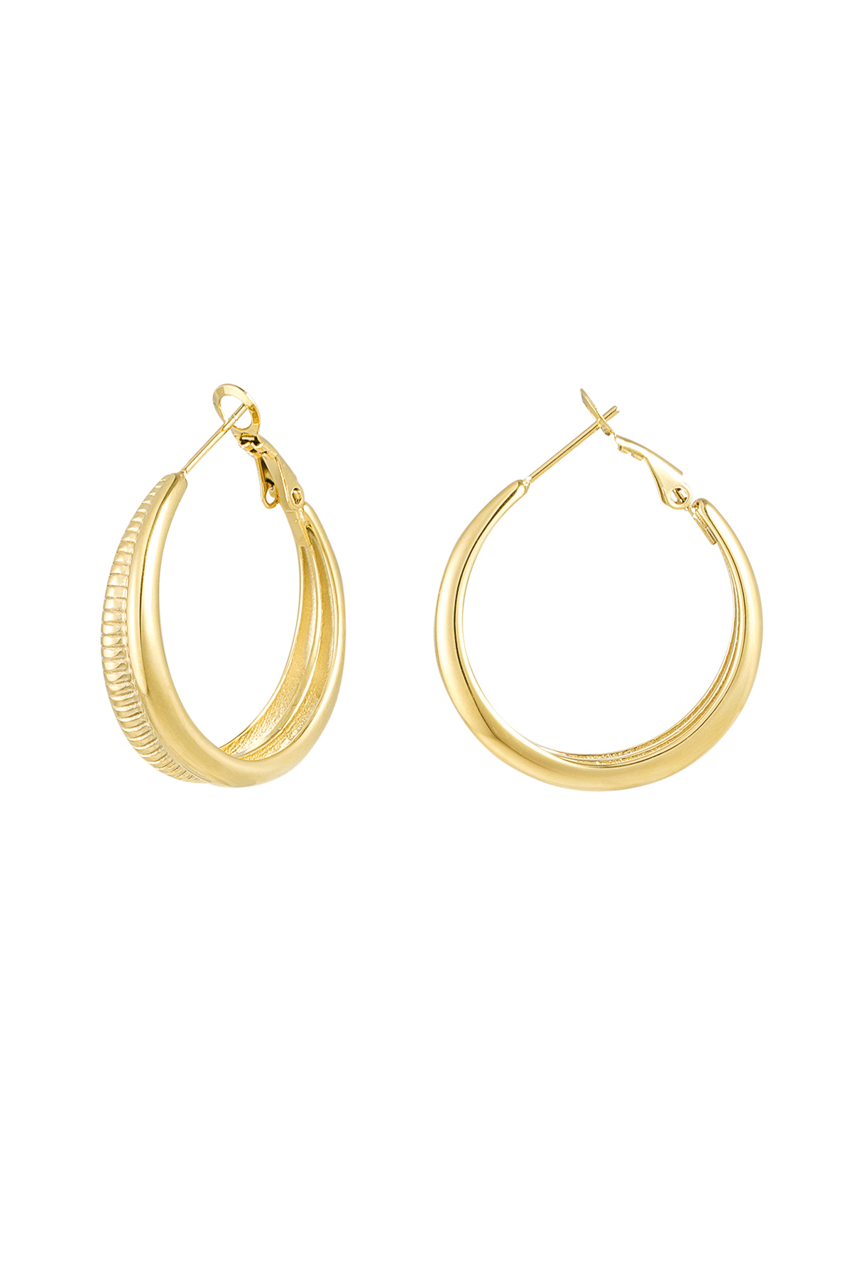 Earrings half plain/half print small - gold