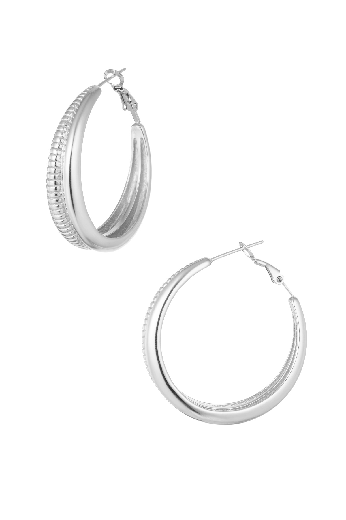 Earrings half plain/half print - silver h5 