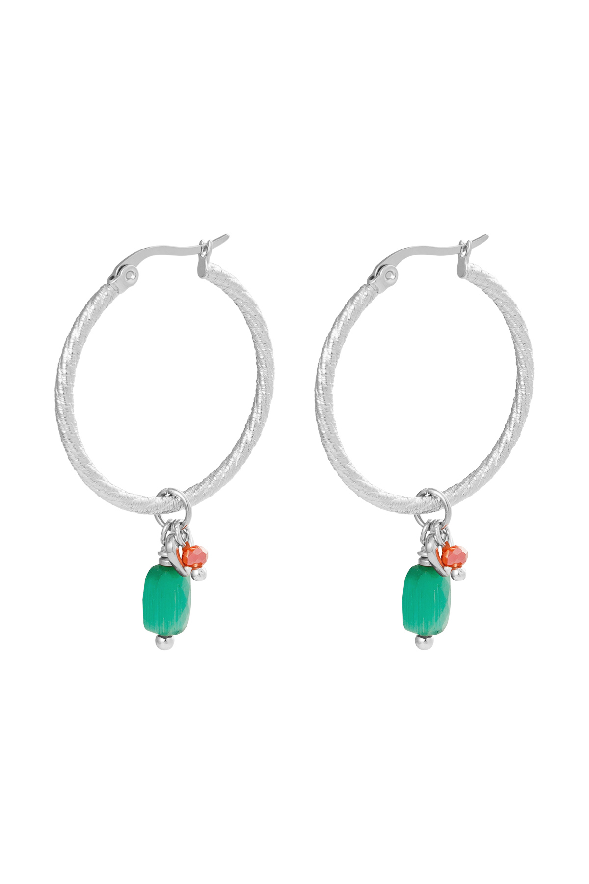 Earrings beads party - silver/green