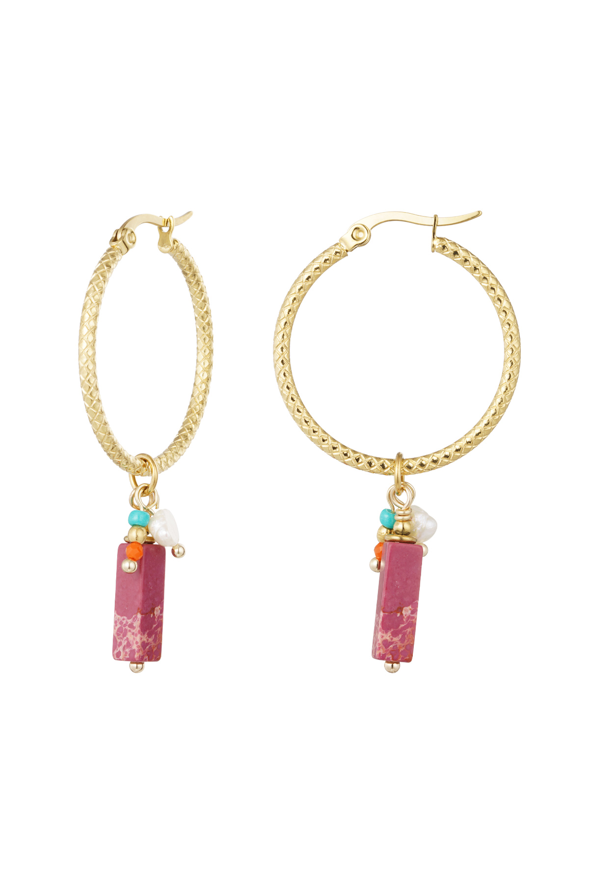Earrings charm party - gold/pink
