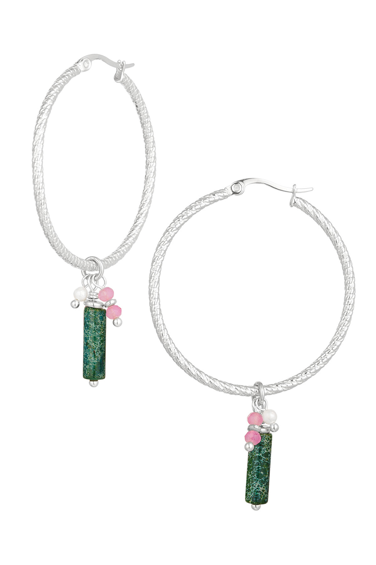 Boucles d'oreilles relief avec pierre naturelle et perle - argent h5 