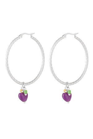 Earrings natural stone purple heart - silver h5 