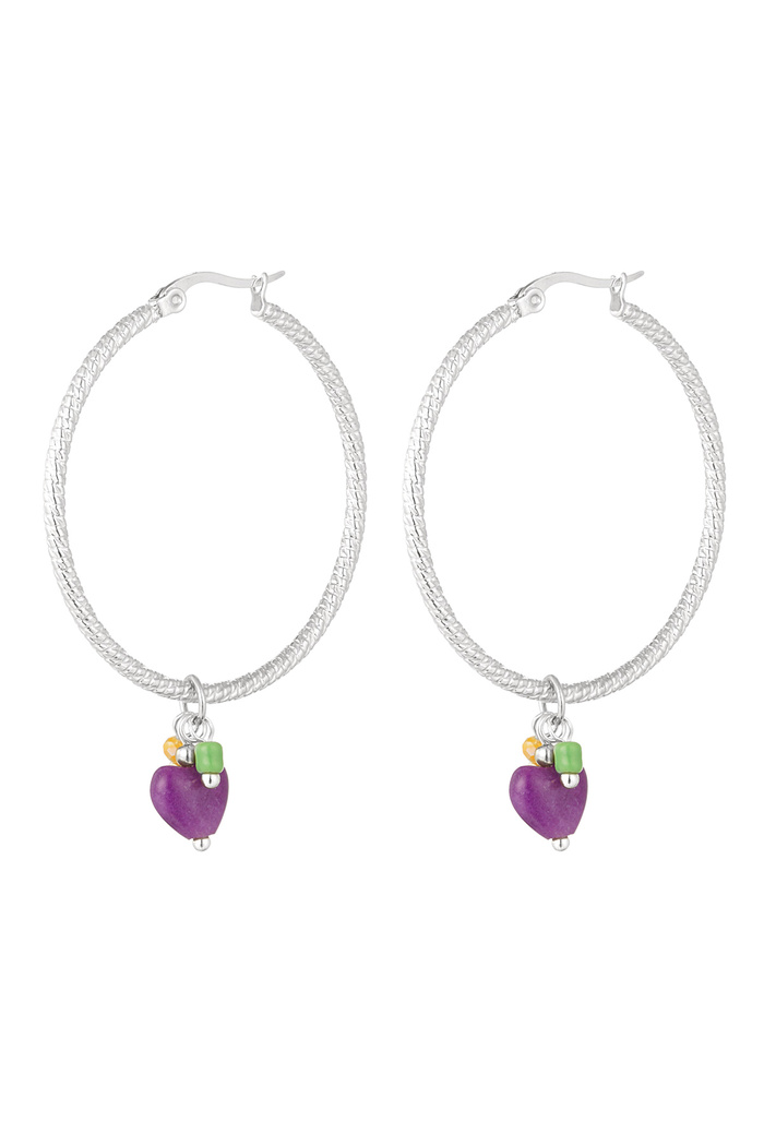 Earrings natural stone purple heart - silver 
