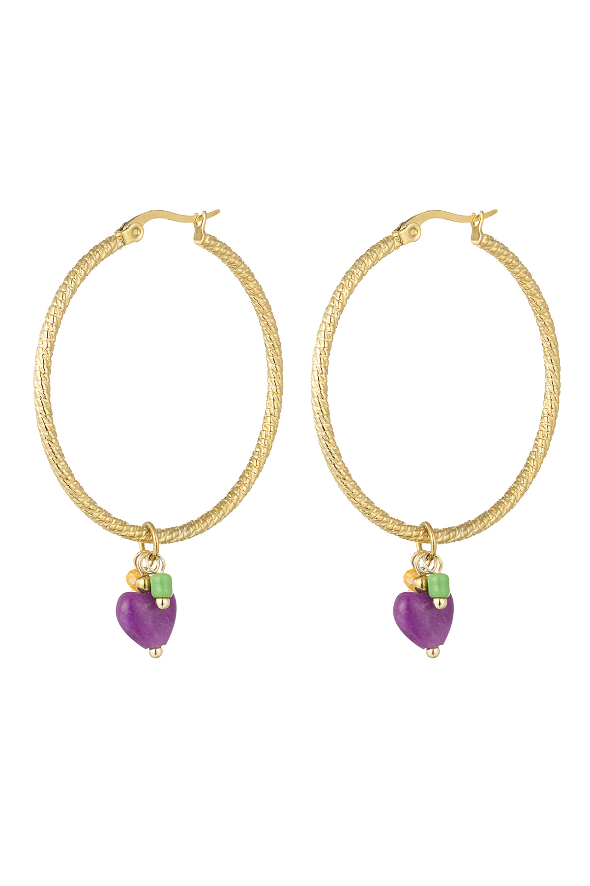 Pendientes piedra natural corazón morado - Color dorado 2