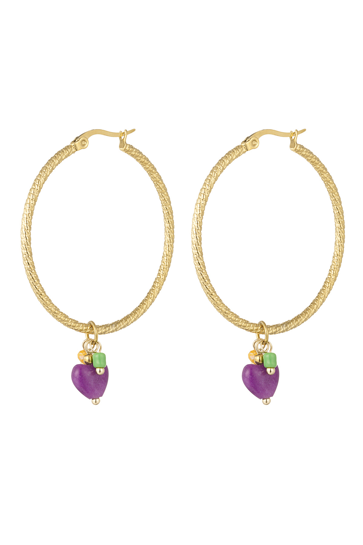 Earrings natural stone purple heart - gold 