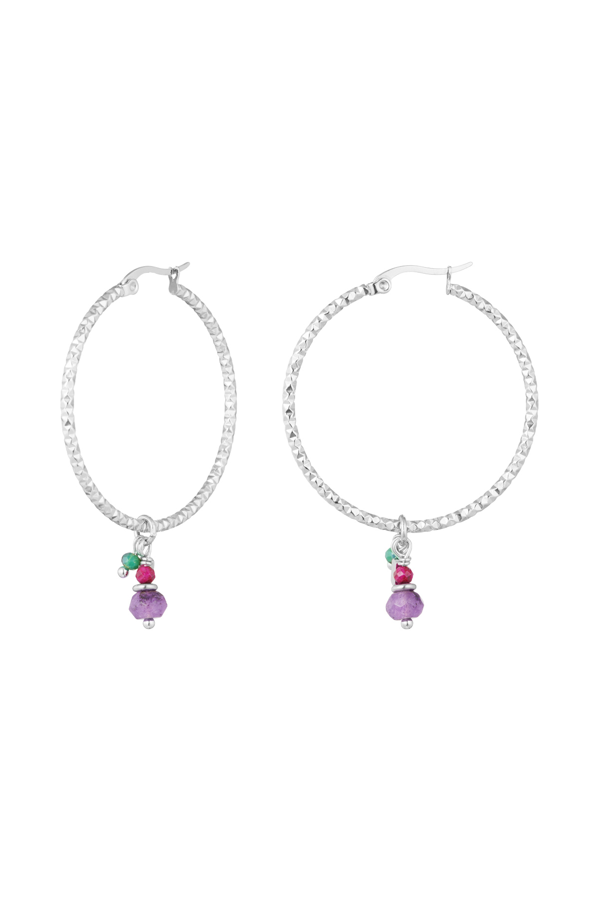 Boucles d'oreilles pierres colorées - argent/violet h5 