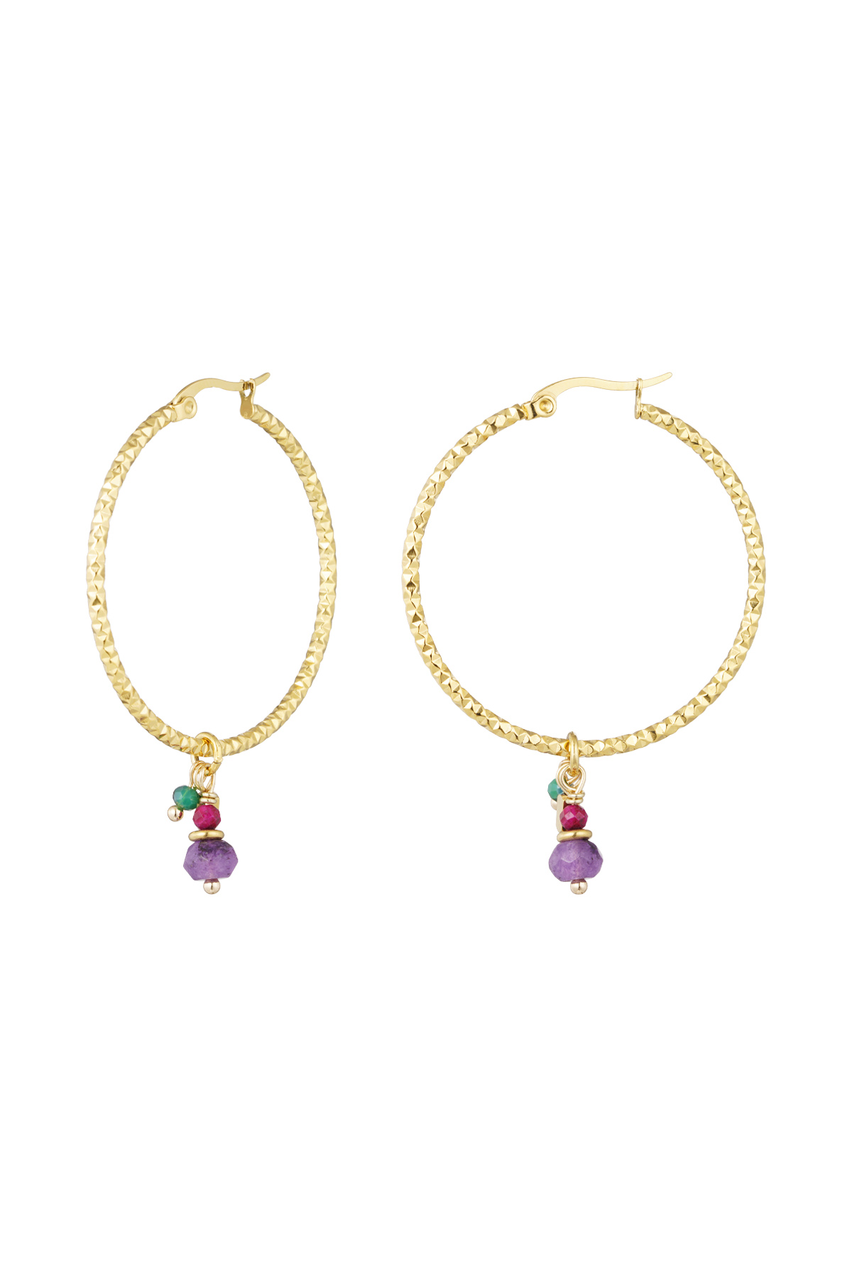 Earrings colorful stones - Gold color/purple 2