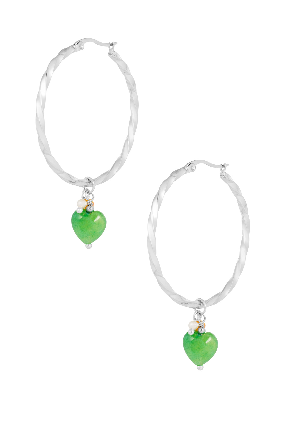 Pendientes retorcidos con corazón - plata/verde