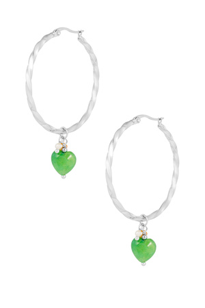 Pendientes retorcidos con corazón - plata/verde h5 
