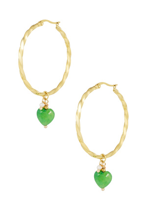 Twisted earrings with heart - gold/green h5 