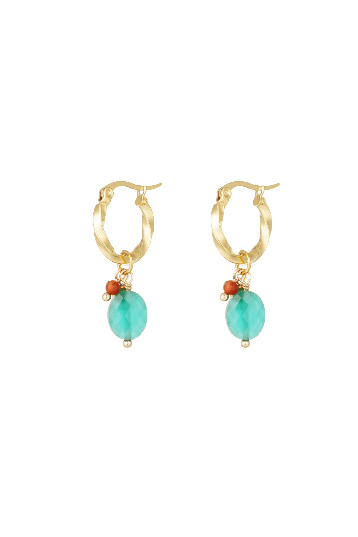 Earrings with twist and blue stone - Gold color/blue 2