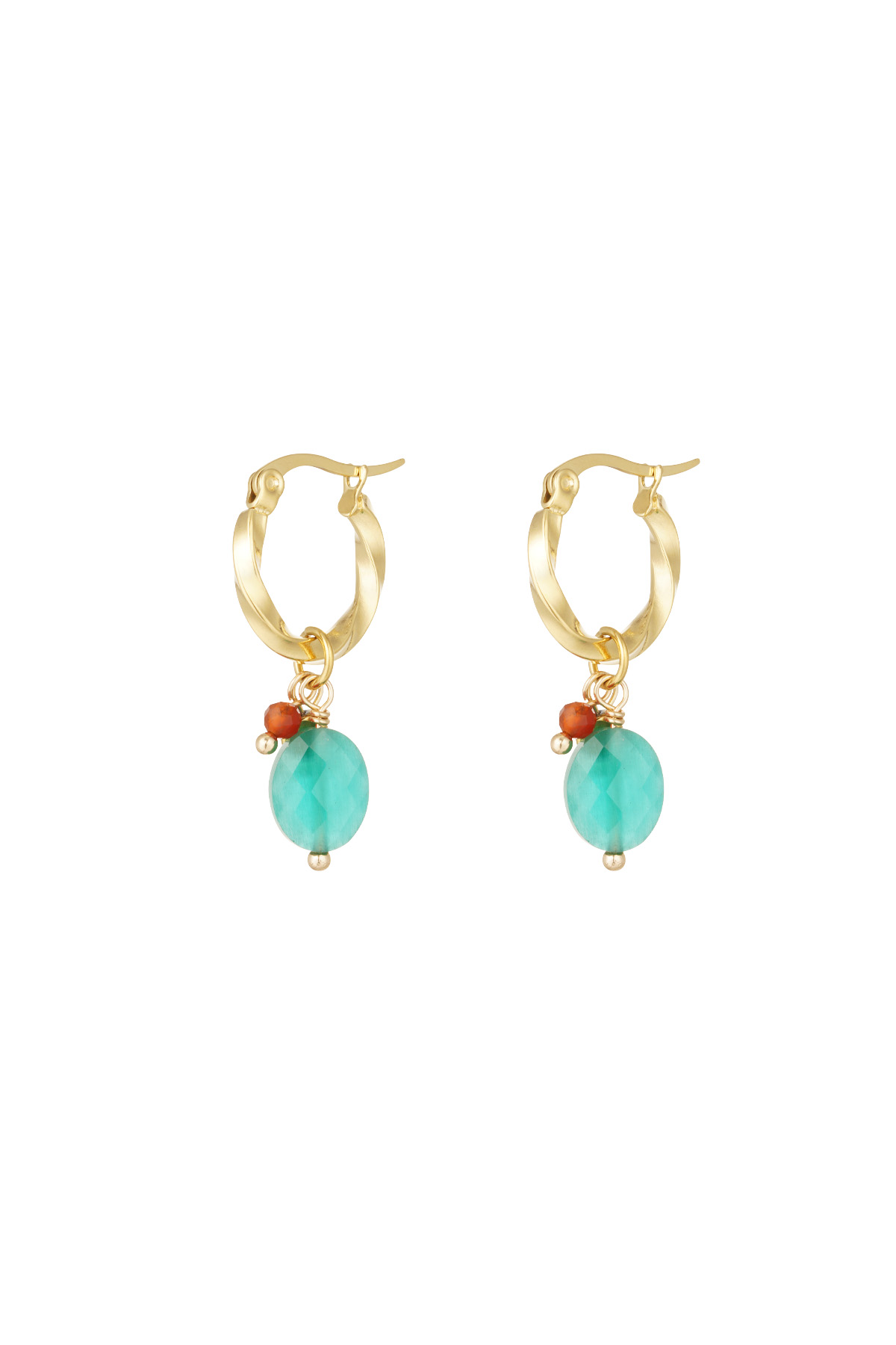 Earrings with twist and blue stone - gold/blue 