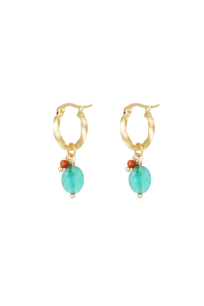 Earrings with twist and blue stone - gold/blue 
