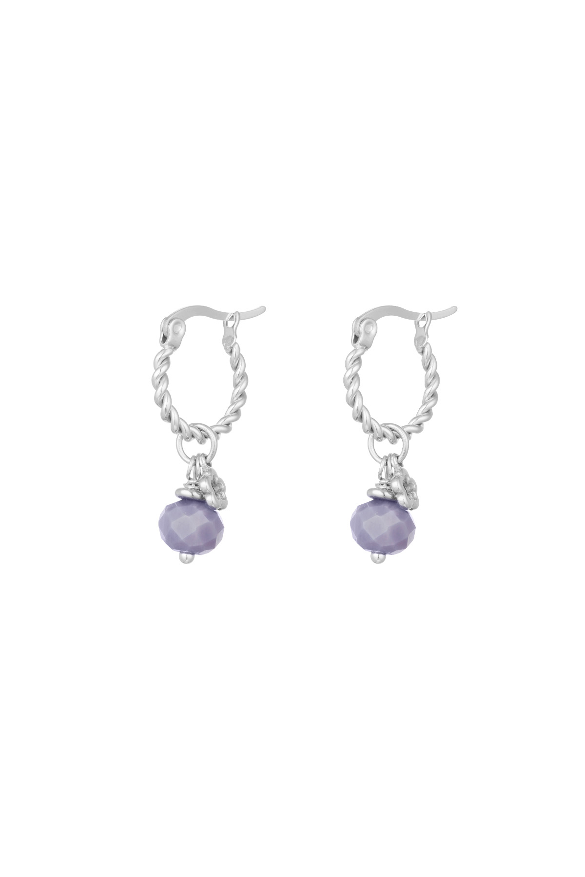 Boucles d'oreilles pierre violette torsadée - argent/violet h5 