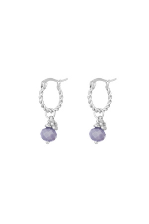 Earrings twisted purple stone - silver/purple h5 