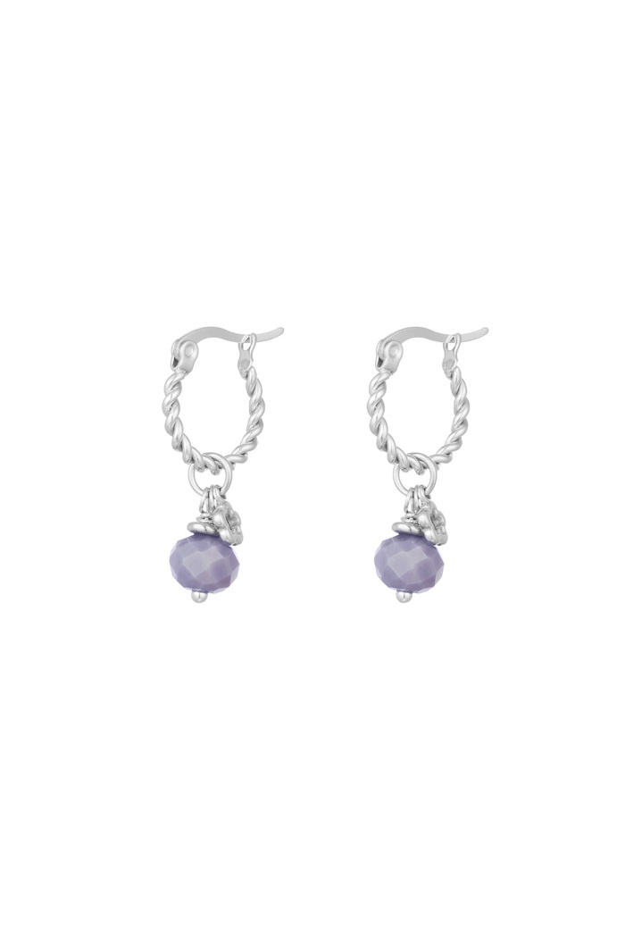 Earrings twisted purple stone - silver/purple 