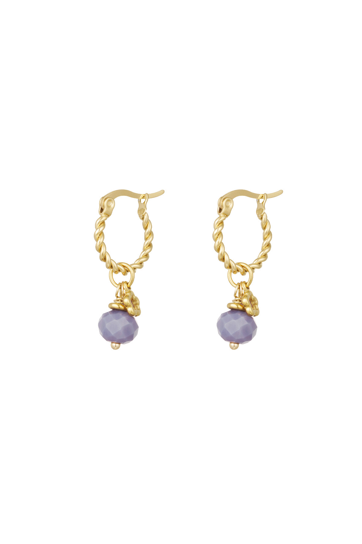 Boucles d'oreilles pierre violette torsadée - doré/violet