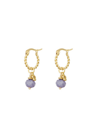 Boucles d'oreilles pierre violette torsadée - doré/violet h5 