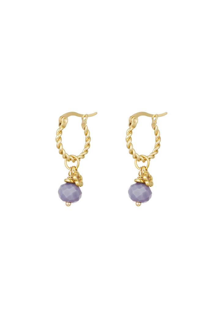 Earrings twisted purple stone - gold/purple 