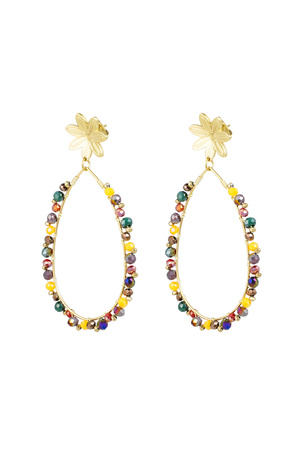Boucles d'oreilles pendantes avec perles et fleur - doré/multi h5 