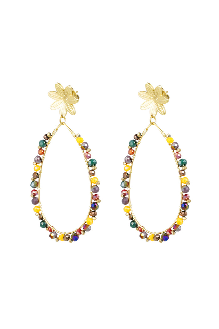Drop earrings with beads and flower - gold/multi 
