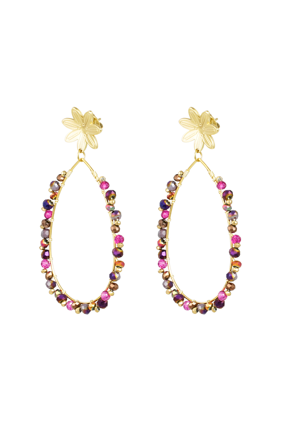 Orecchini pendenti con perline e fiore - oro/rosa 