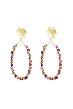 Drop earrings with beads and flower - gold/pink h5 