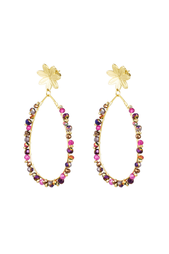 Drop earrings with beads and flower - gold/pink 