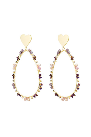 Ovale Ohrringe mit Perlen und Herz – Gold/Lila h5 