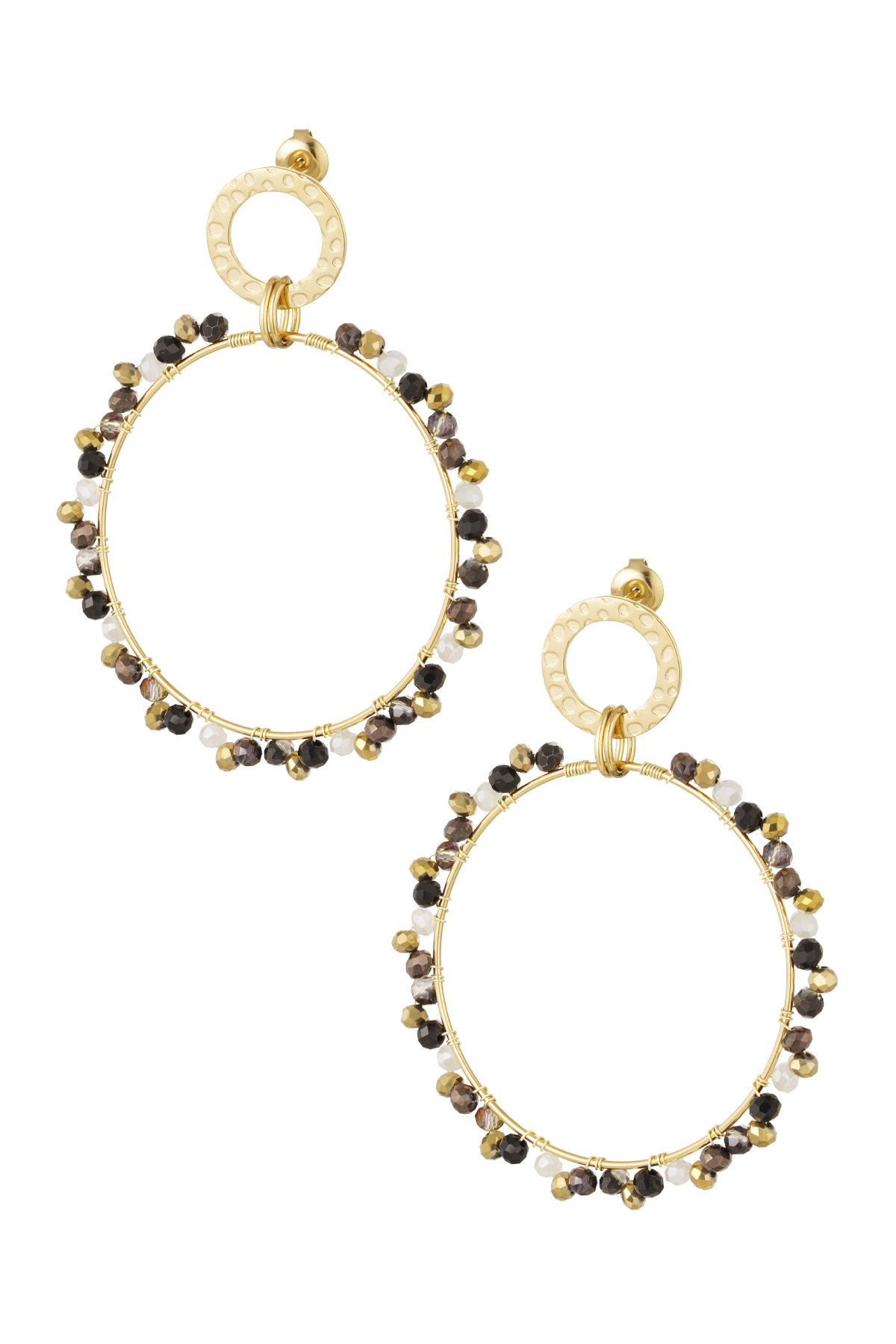 Doppelkreis-Ohrringe mit Perlen – Gold/Grau
