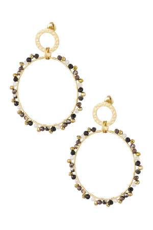 Double circle earrings with beads - gold/grey h5 