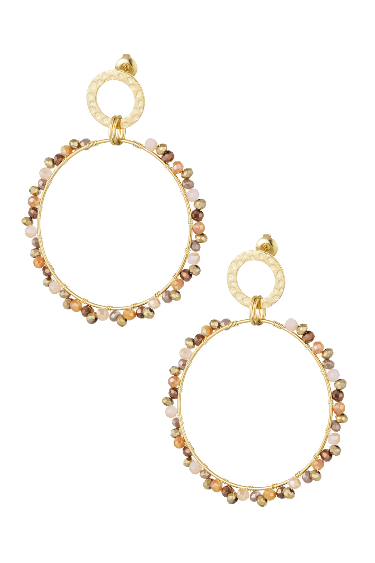Doppelkreis-Ohrringe mit Perlen – Gold/Beige