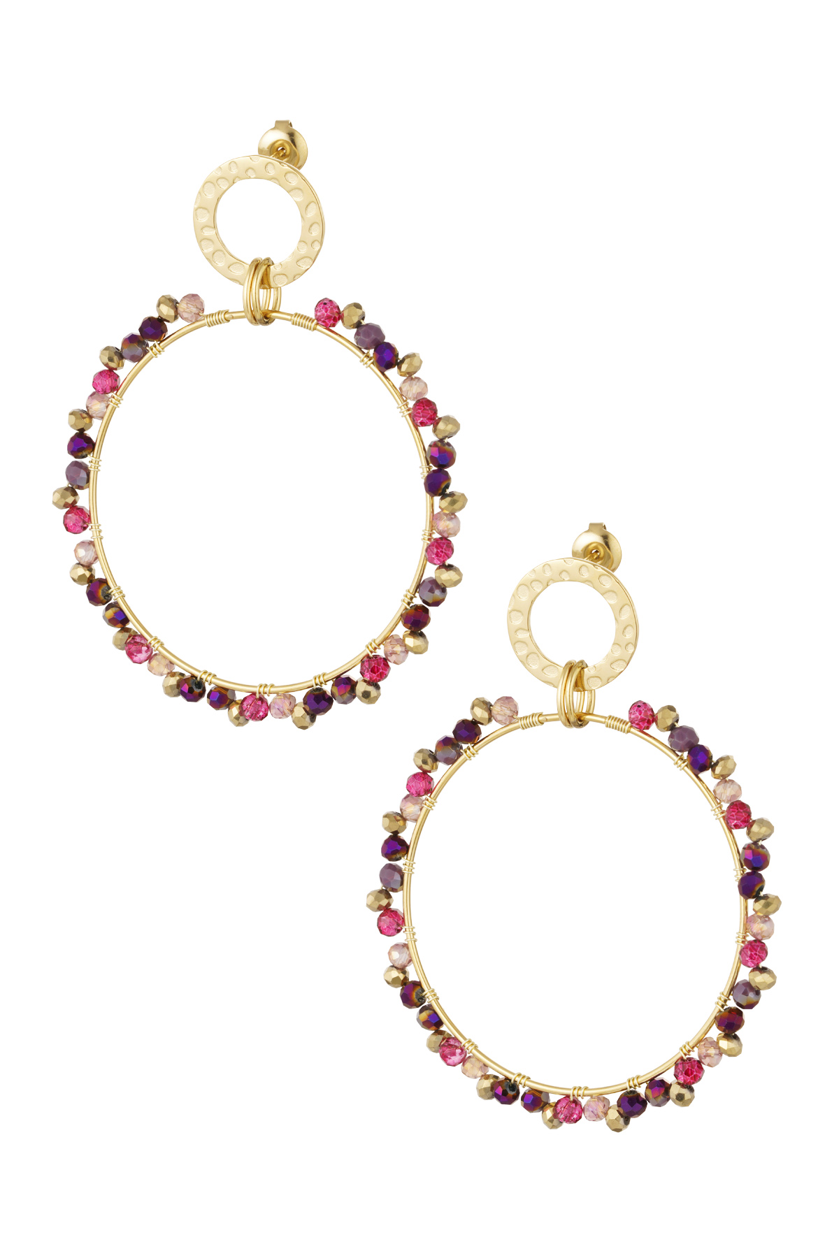 Double circle earrings with beads - gold/multi h5 