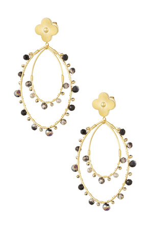 Oval earrings with beads - gold/black h5 