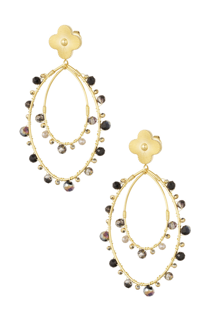 Oval earrings with beads - gold/black 