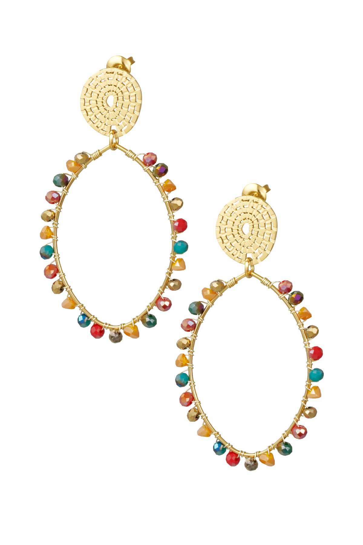 Oval earrings with beads - multi/Gold color 2