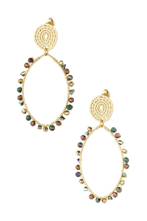 Oval earrings with beads - gold/green h5 