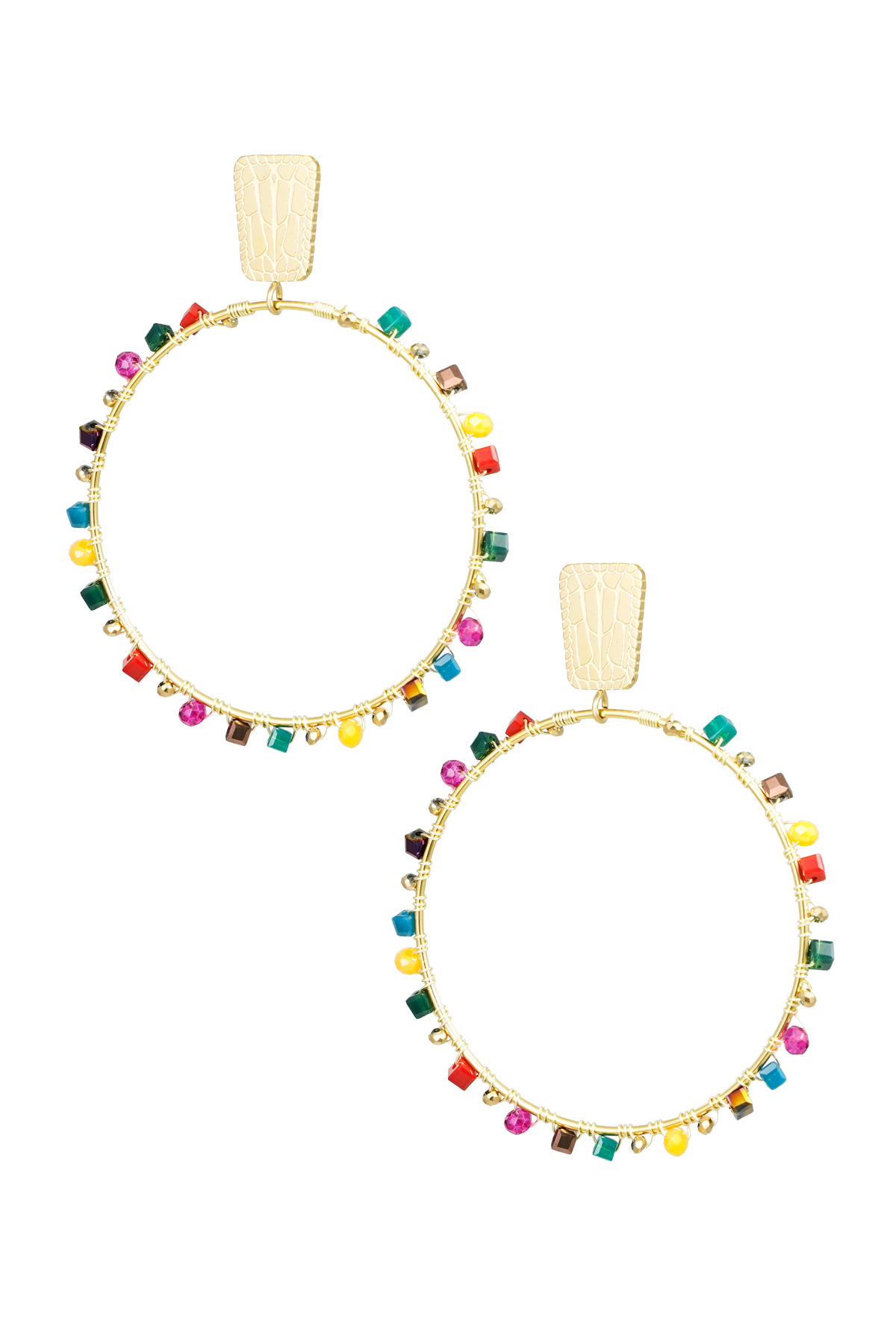 Round earrings with beads - gold/multi